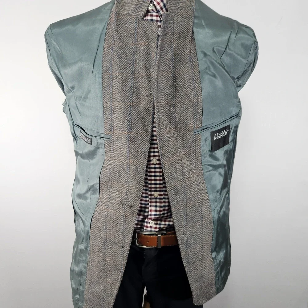 Austin Manor Men's Tweed Sport Coat Blazer Two Button Brown Gray herringbone 42R